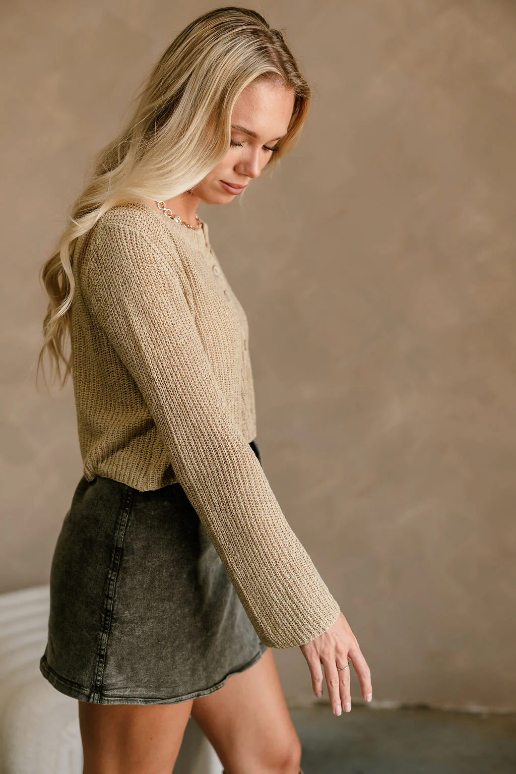 Lyra Beige Knit Button-Up Cardigan - Image 3