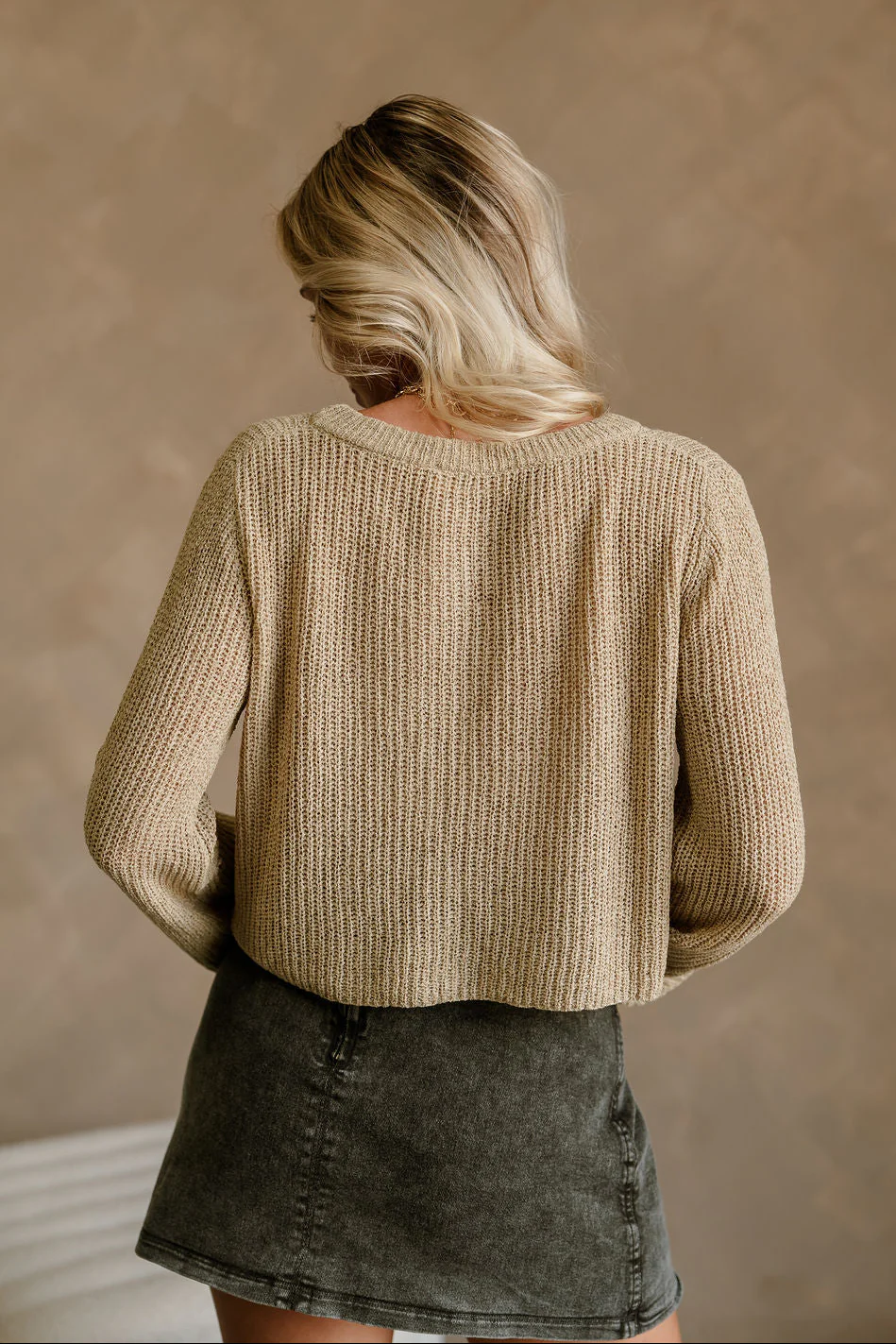 Lyra Beige Knit Button-Up Cardigan - Image 4
