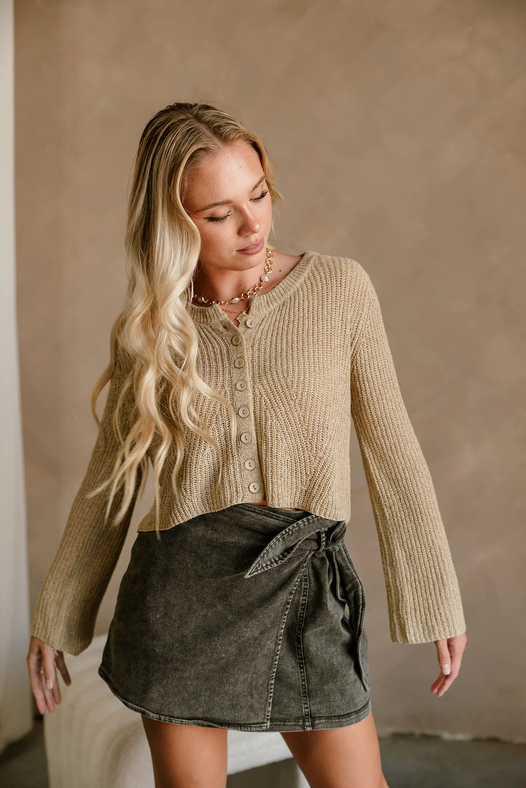 Lyra Beige Knit Button-Up Cardigan - Image 5