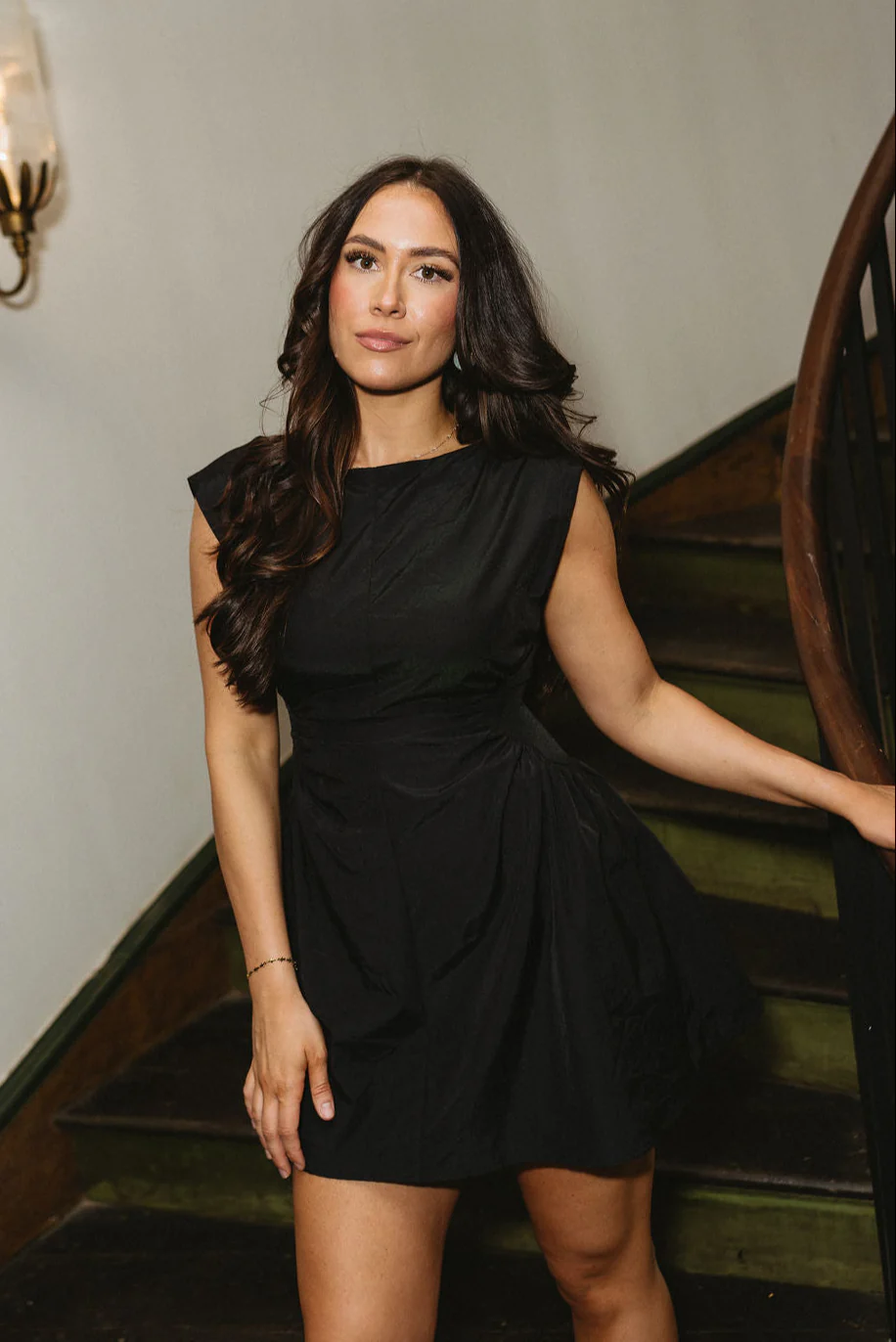 Lyra Black Boat Neck Mini Dress - Image 5