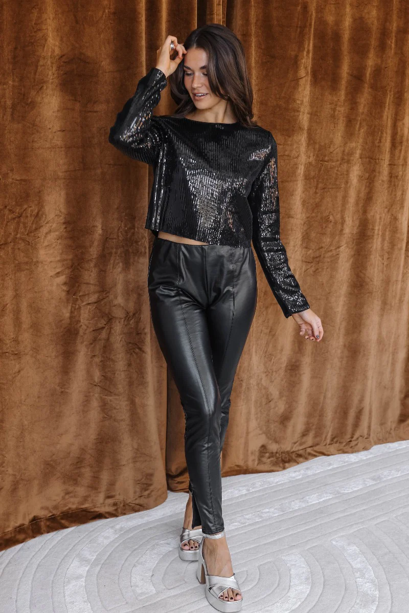 Lyra Black Sequin Long Sleeve Top