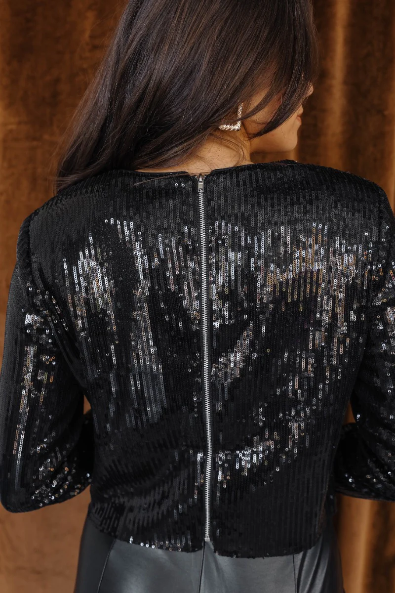Lyra Black Sequin Long Sleeve Top - Image 8
