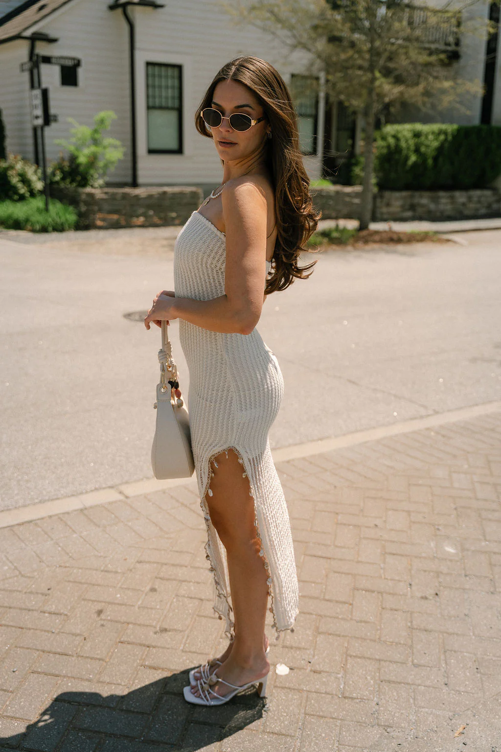 Lyra Natural Knit & Seashells Slit Midi Dress - Image 7