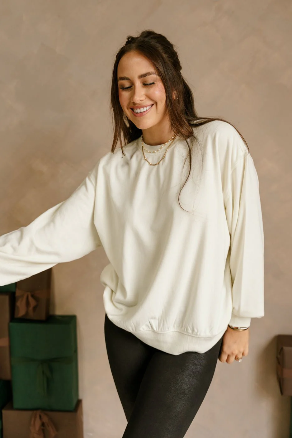 Lyra Washed Cream Ribbed Hem Pullover - Image 6