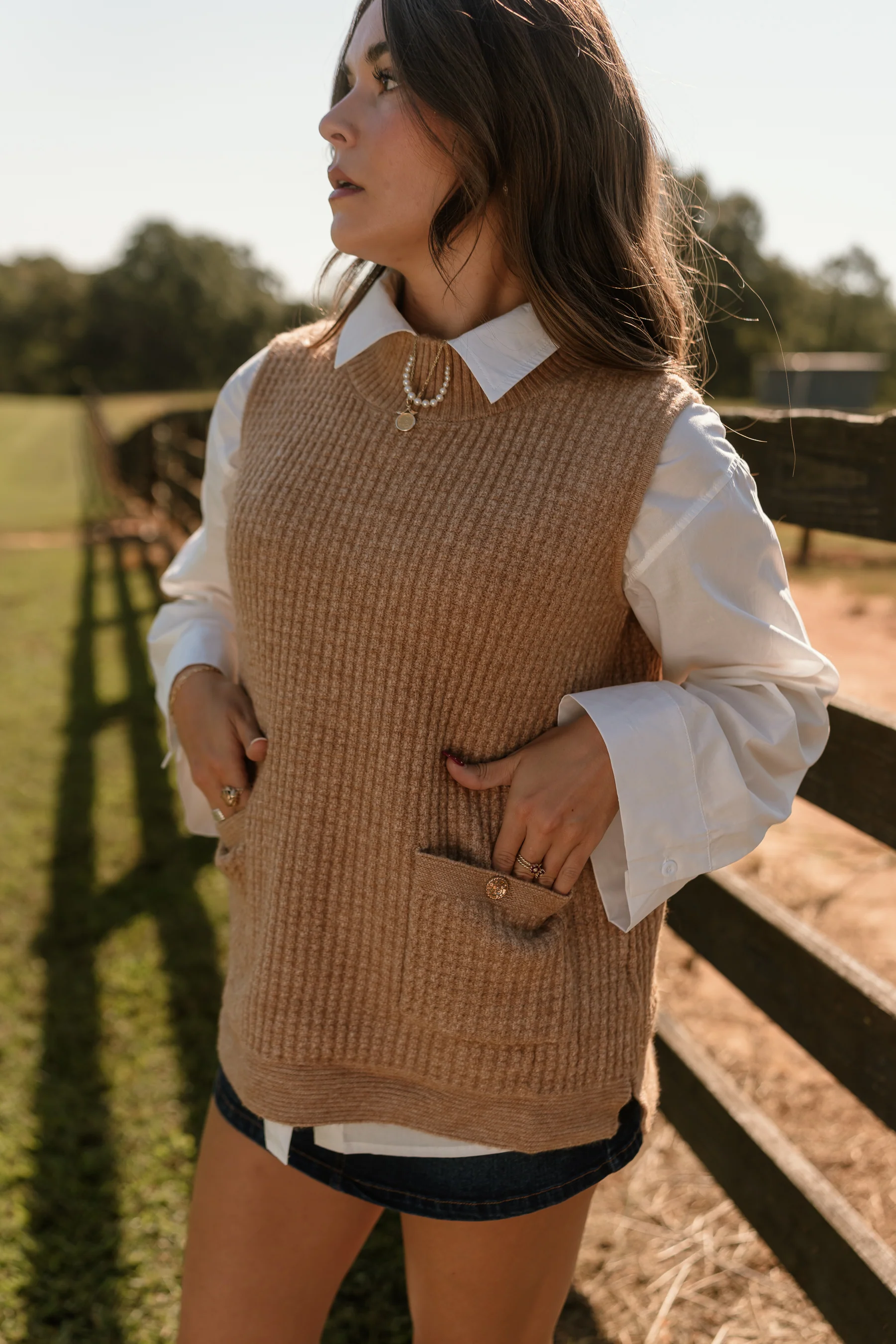 Mabel Beige & Gold Button Vest - Image 4