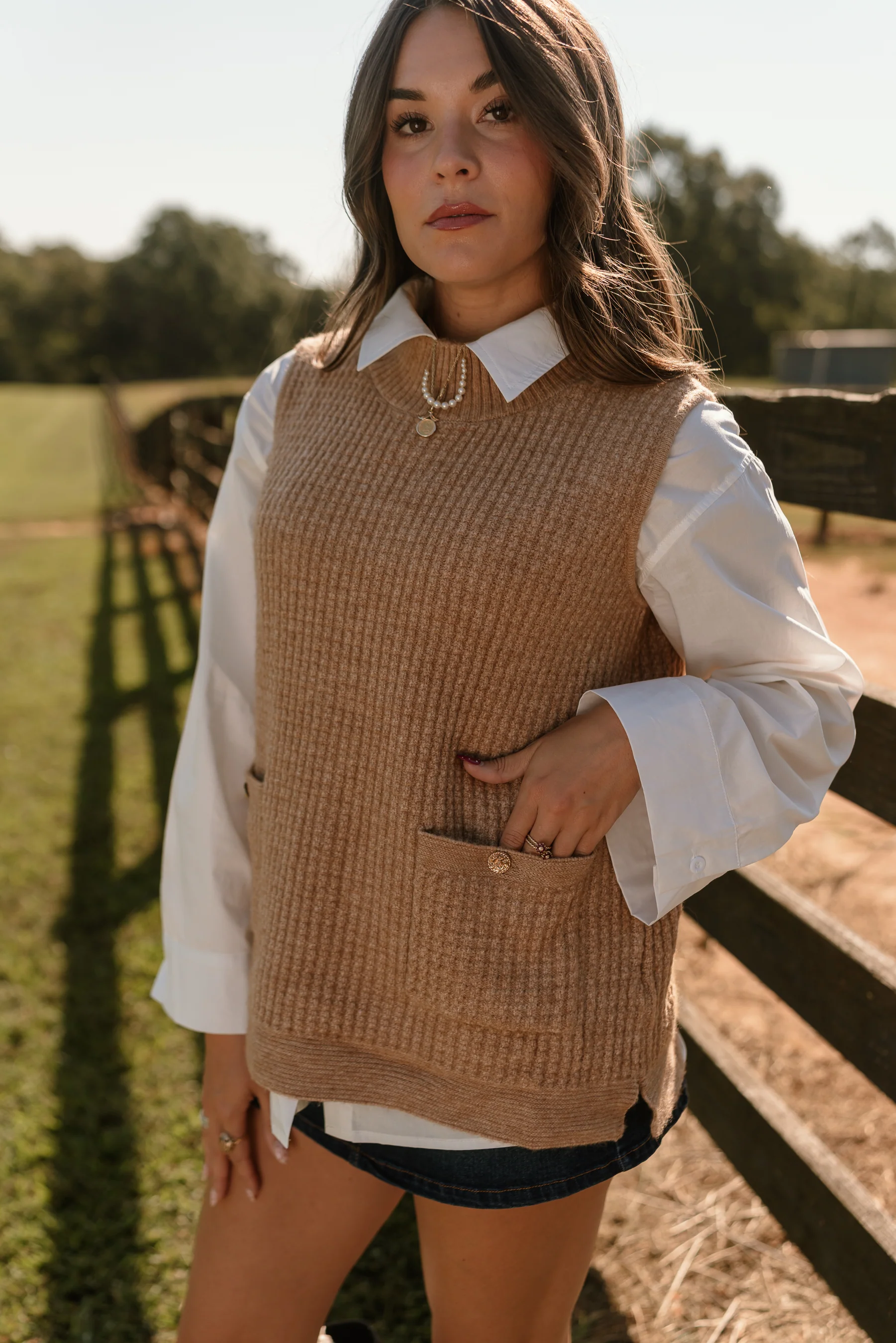 Mabel Beige & Gold Button Vest - Image 5