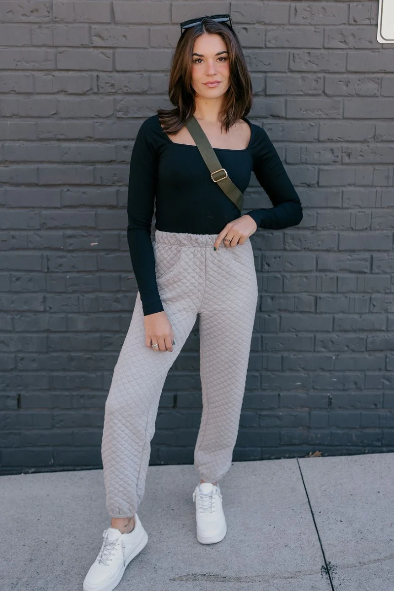 Mabel Grey Quilted Jogger Pants