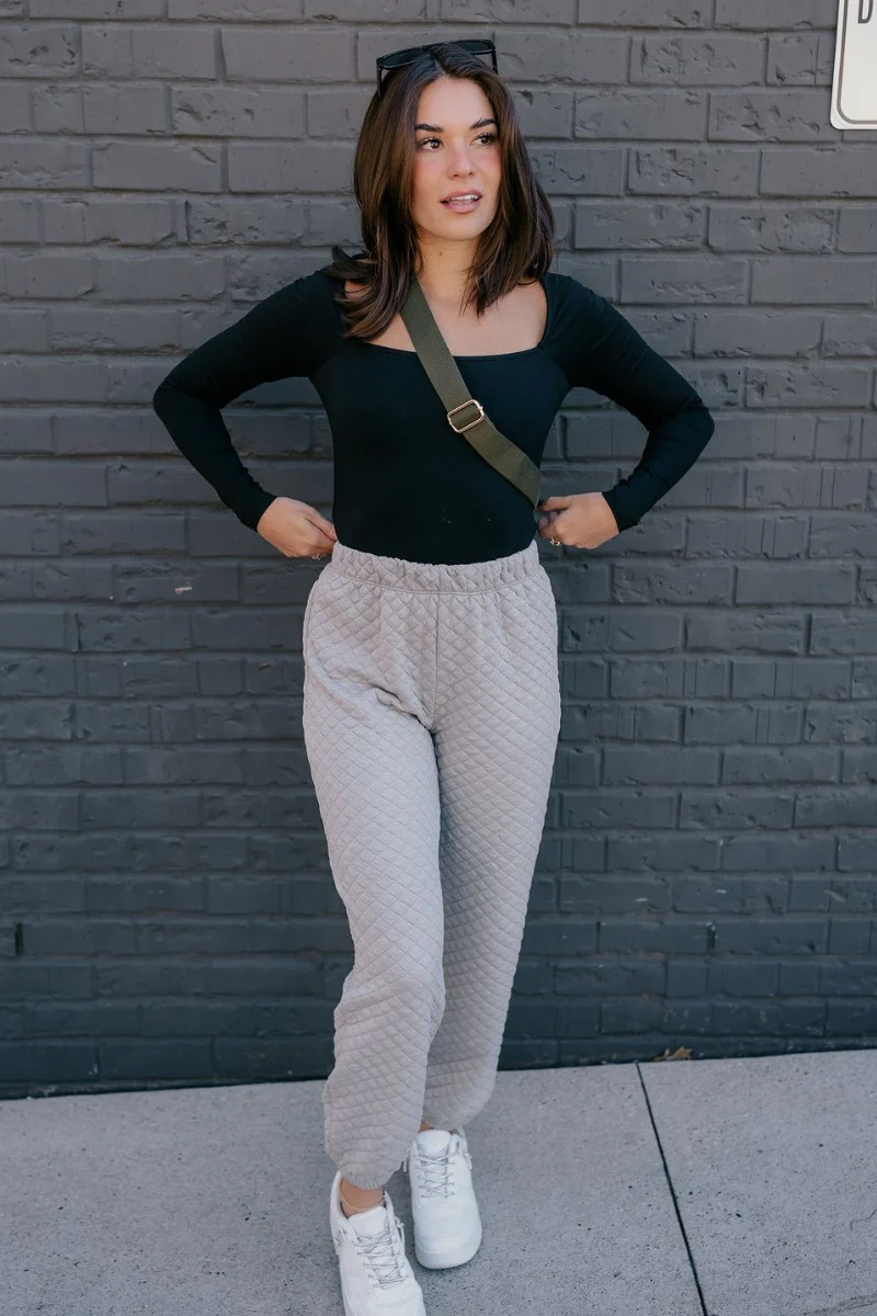 Mabel Grey Quilted Jogger Pants - Image 2