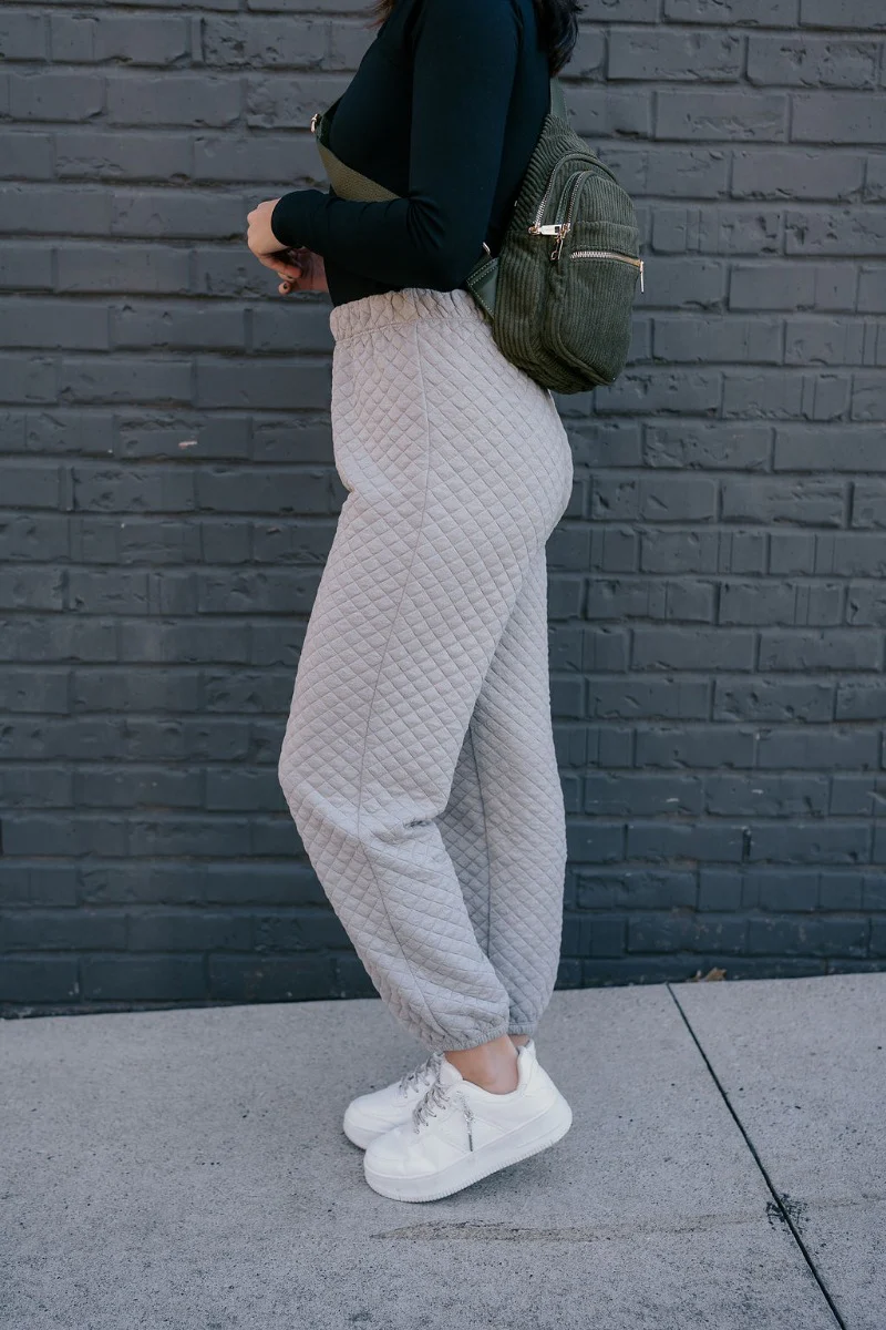 Mabel Grey Quilted Jogger Pants - Image 3