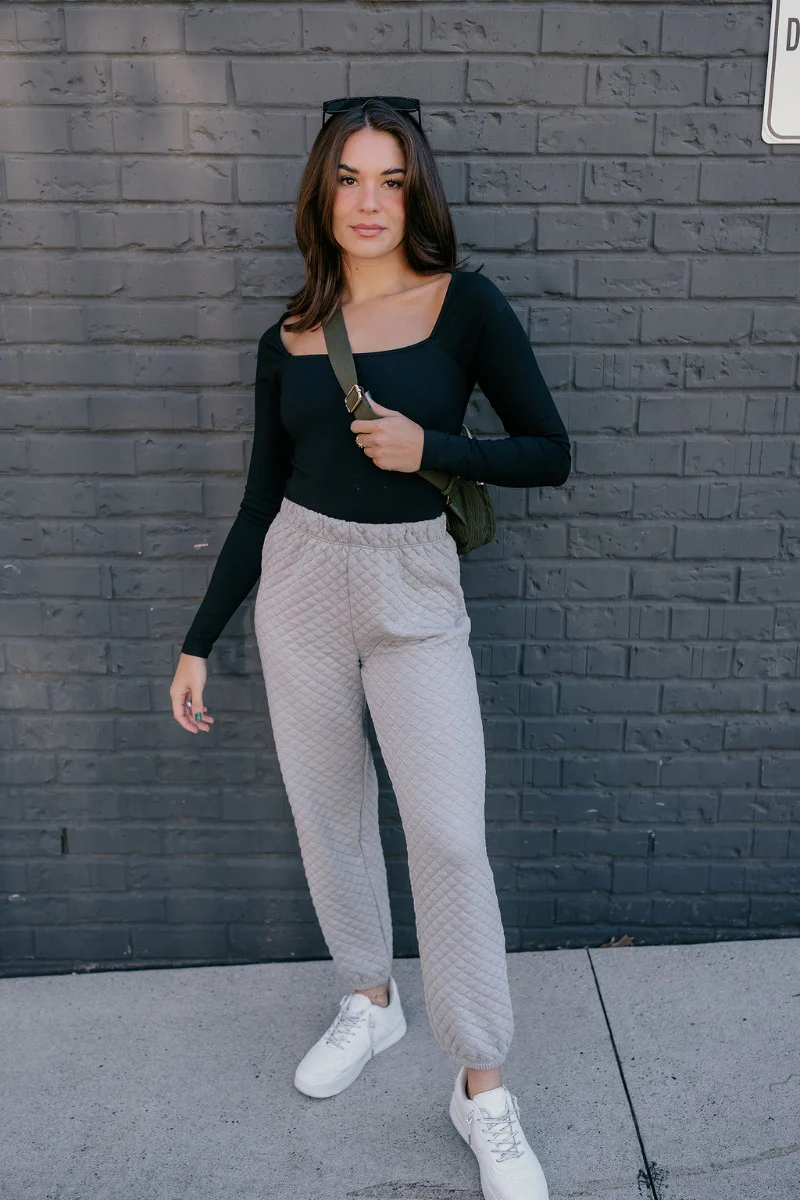 Mabel Grey Quilted Jogger Pants - Image 6