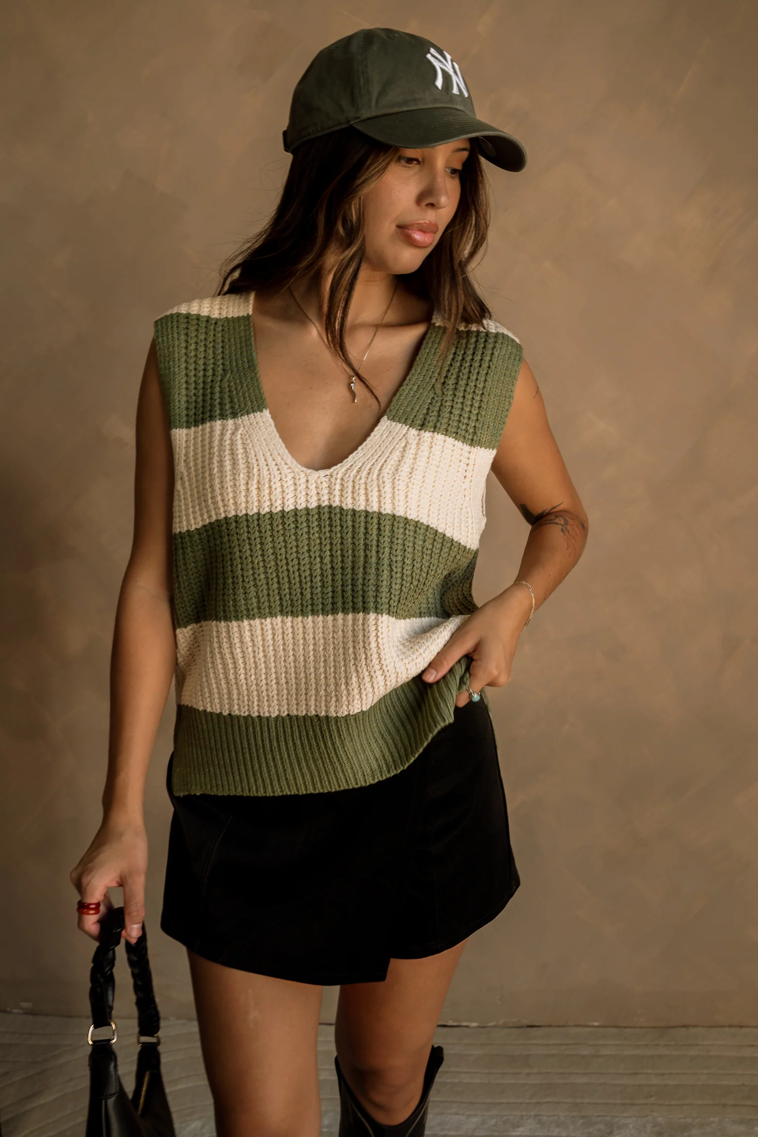 Macie Green & White Striped Sweater Vest - Image 2
