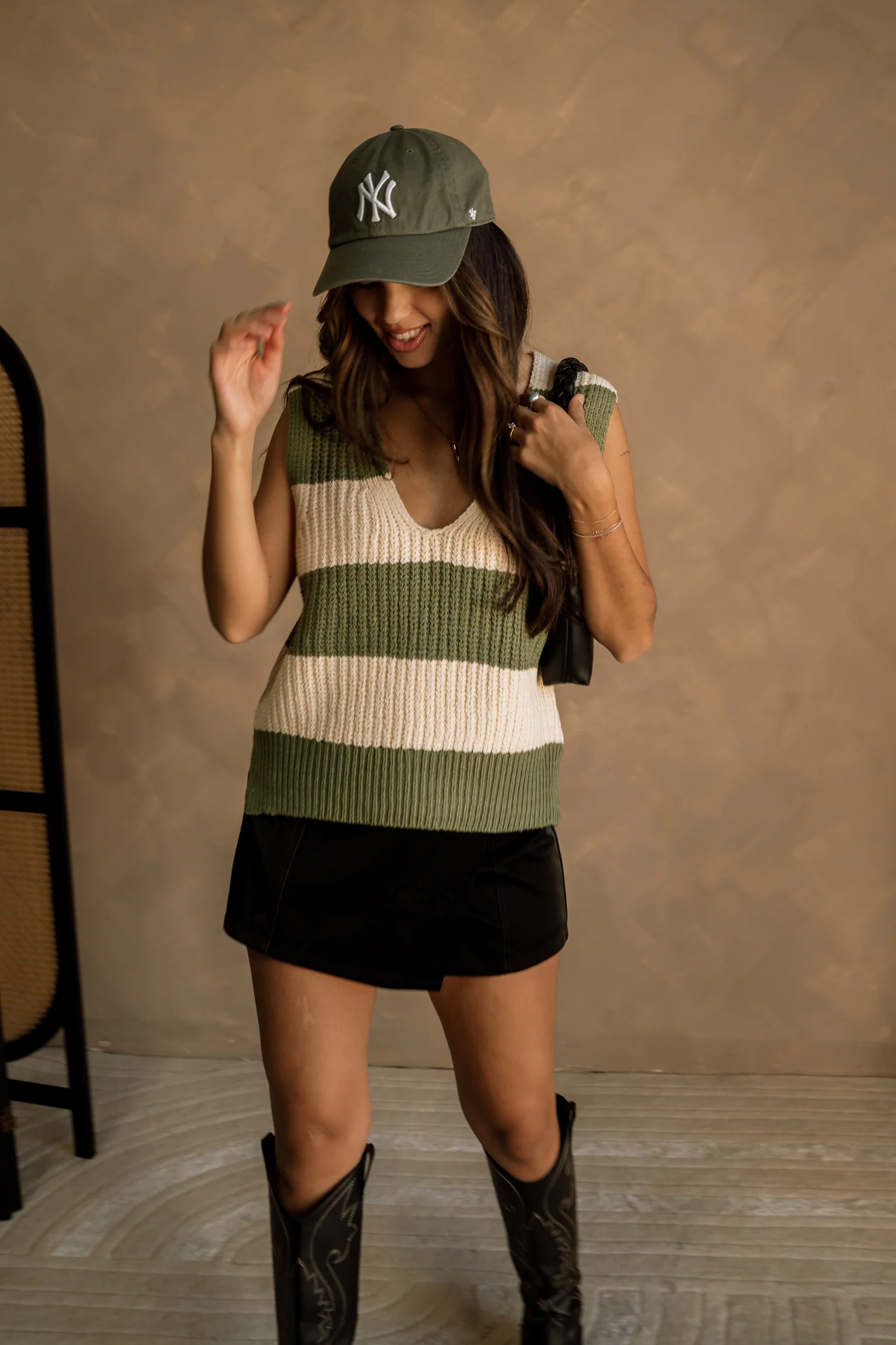 Macie Green & White Striped Sweater Vest - Image 3