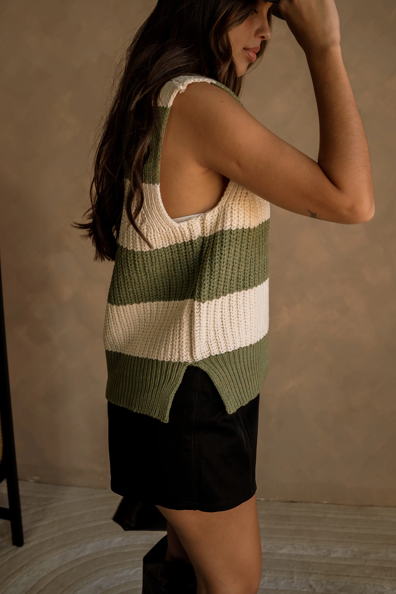 Macie Green & White Striped Sweater Vest - Image 4