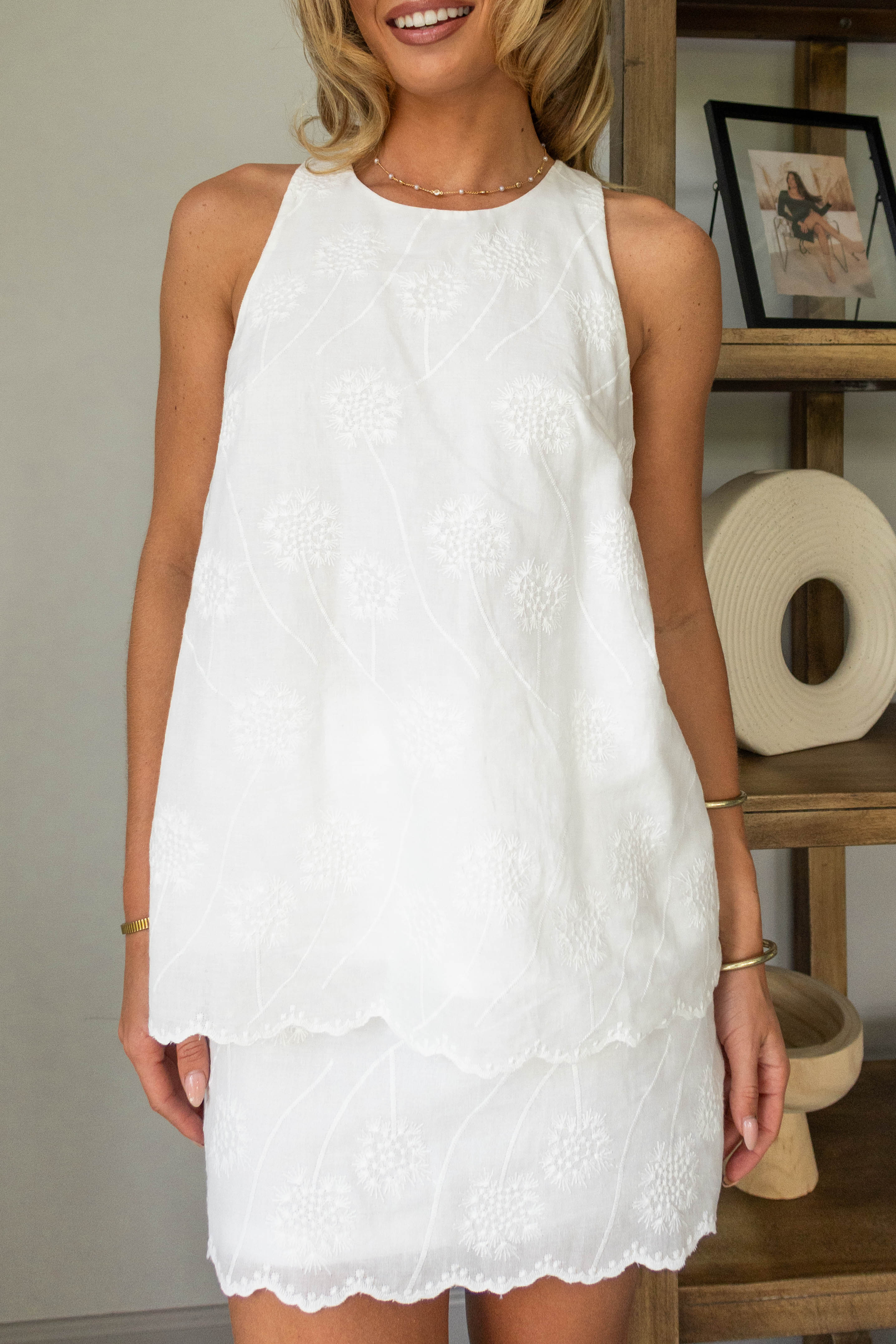 Macie White Dandelion Scallop Tank - Image 2