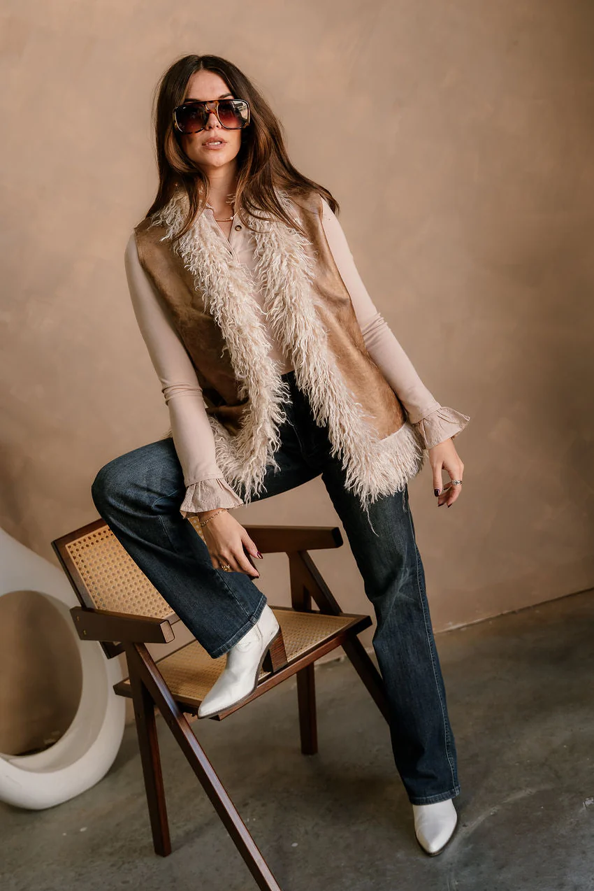 Macy Brown Suede & Shag Fur Vest