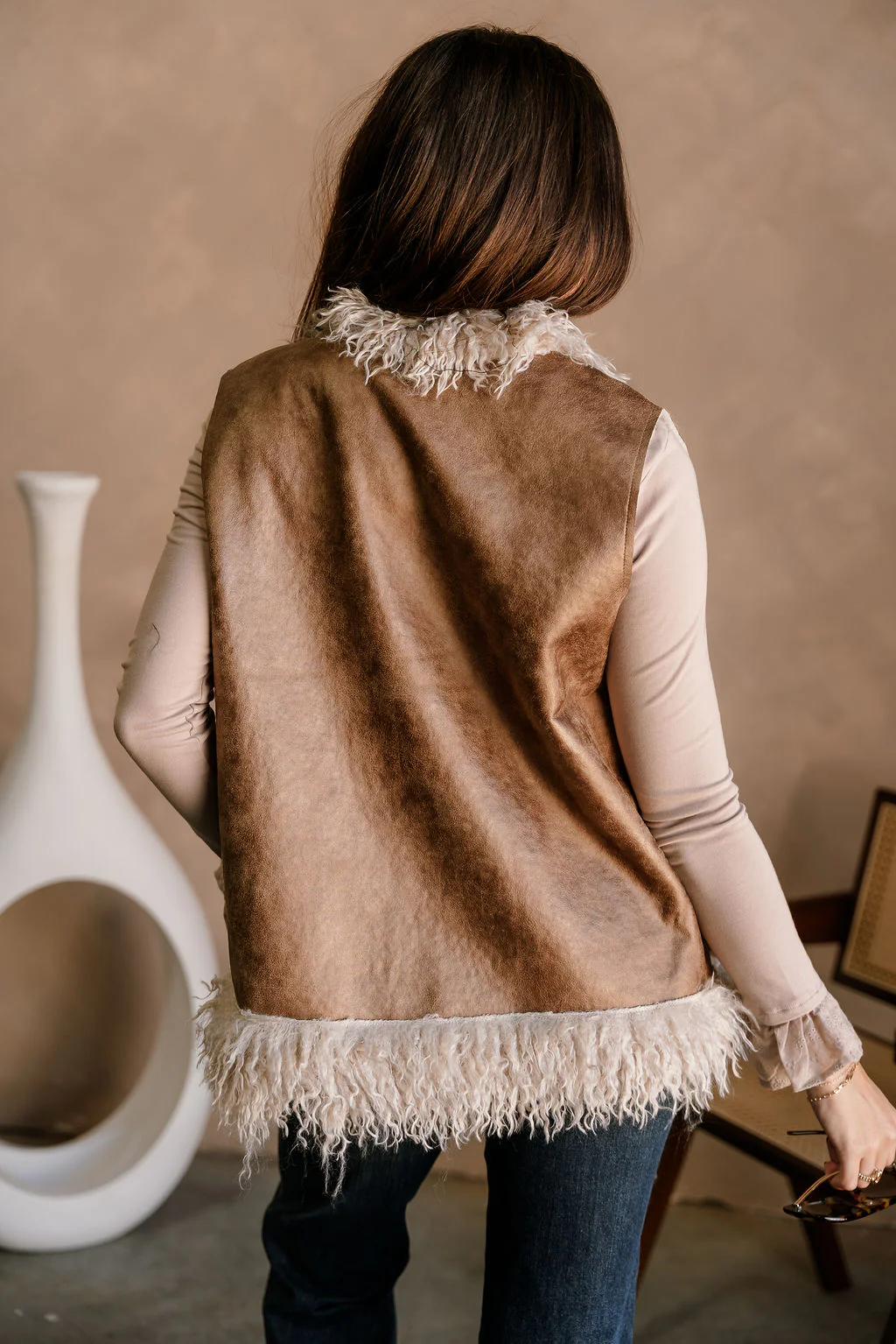 Macy Brown Suede & Shag Fur Vest - Image 10