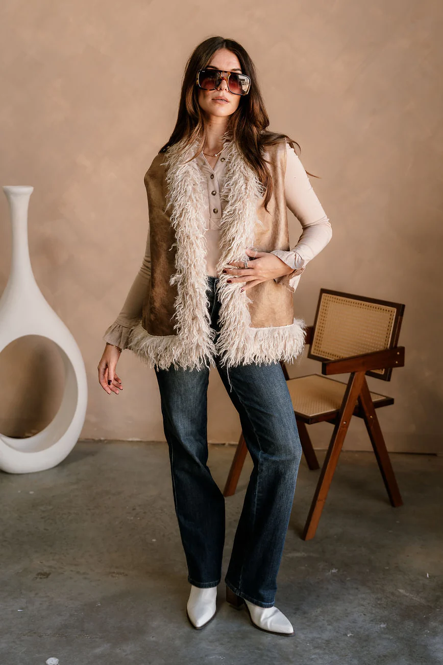 Macy Brown Suede & Shag Fur Vest - Image 2