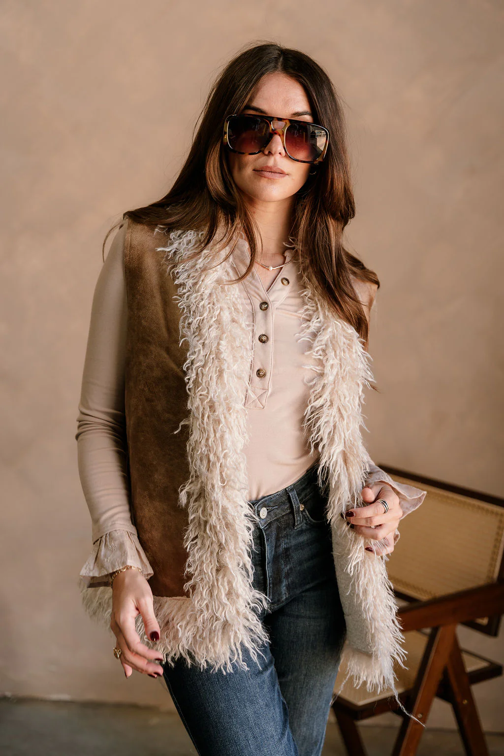 Macy Brown Suede & Shag Fur Vest - Image 3
