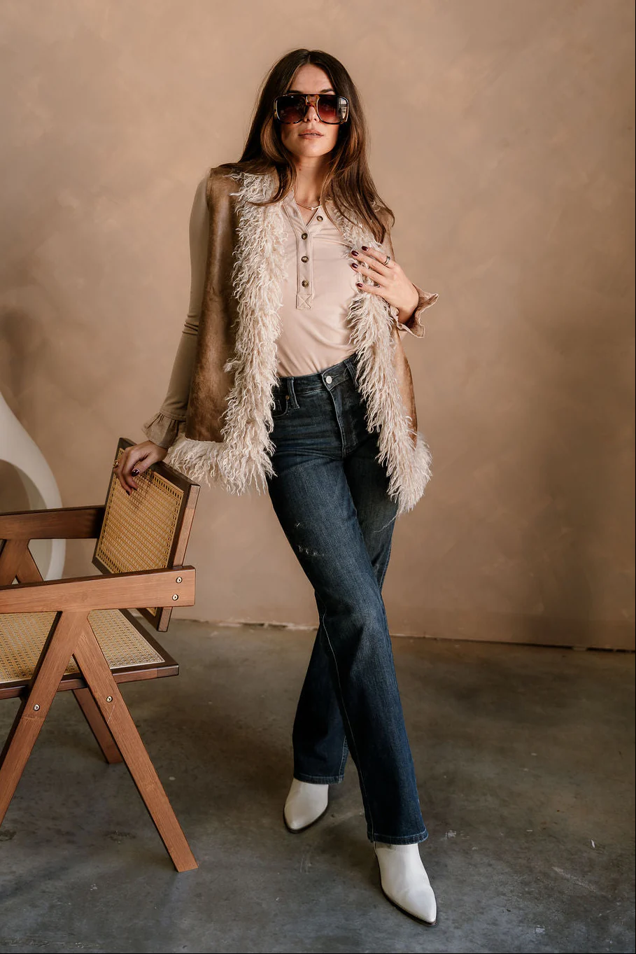 Macy Brown Suede & Shag Fur Vest - Image 4