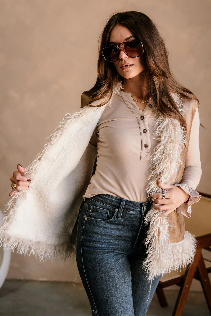 Macy Brown Suede & Shag Fur Vest - Image 5