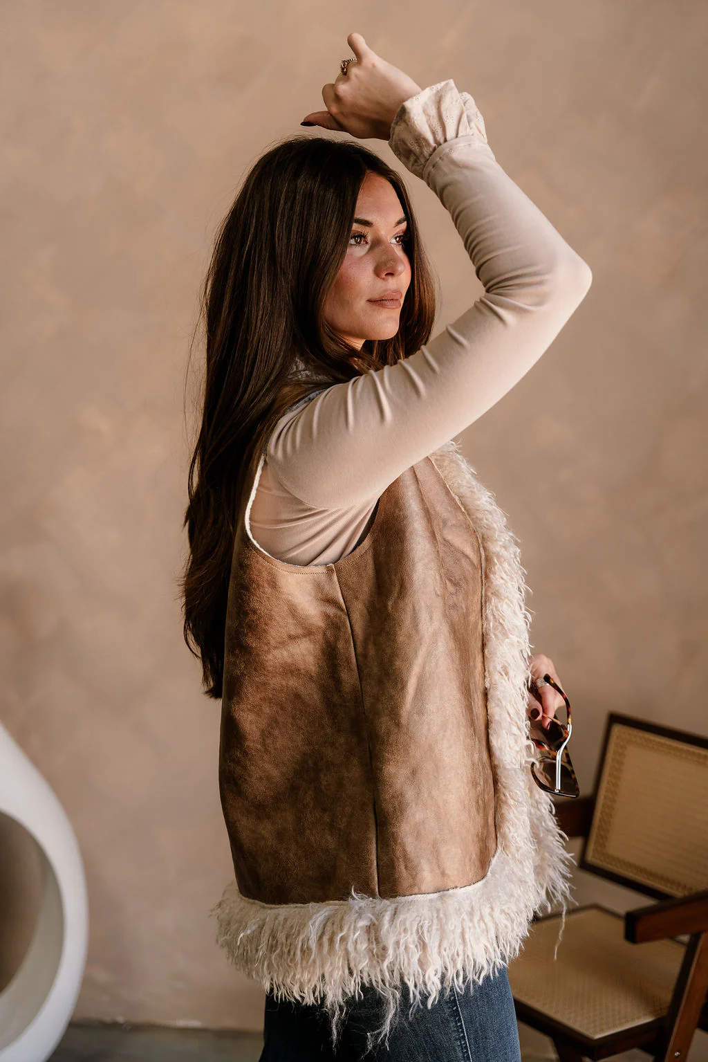Macy Brown Suede & Shag Fur Vest - Image 7