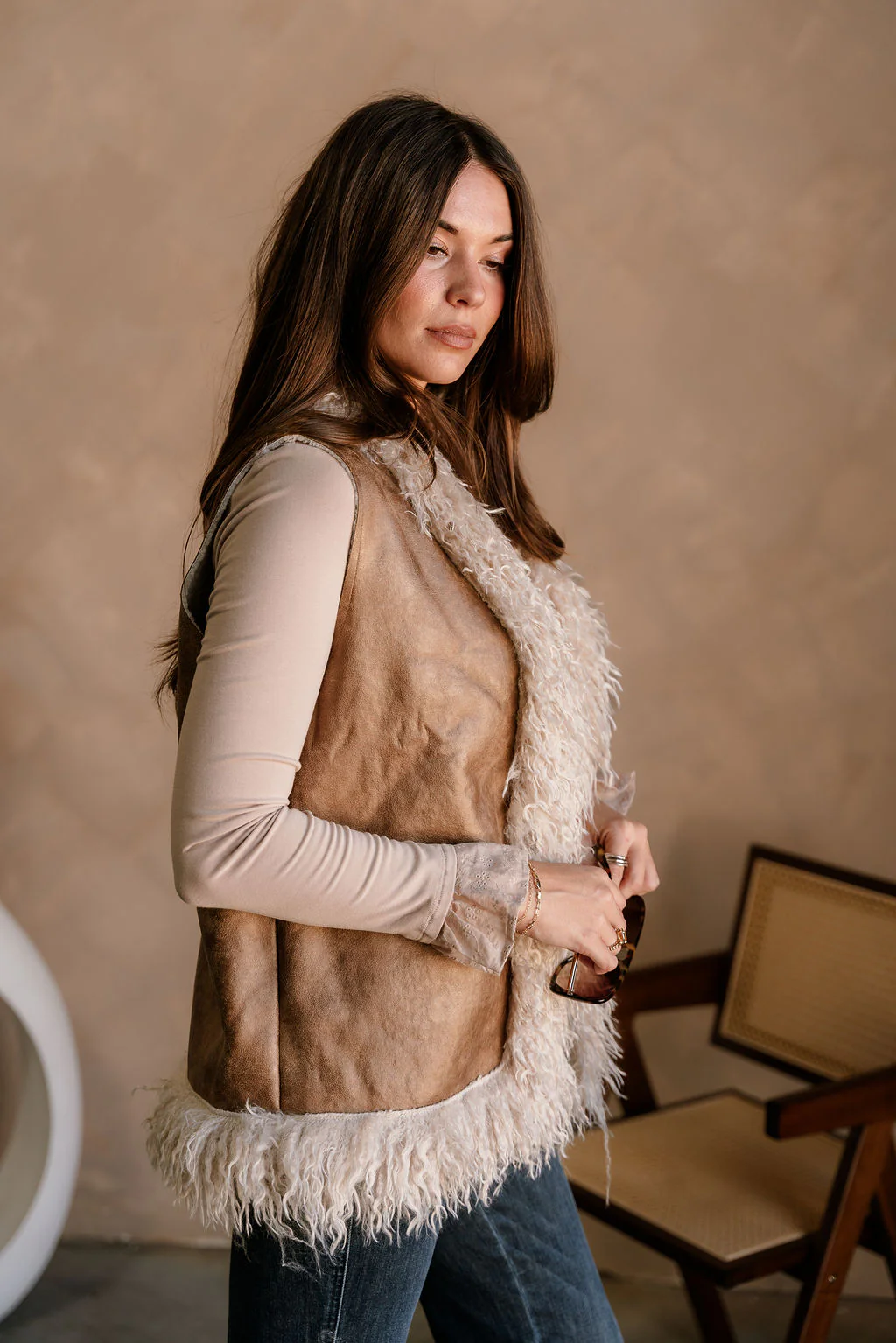 Macy Brown Suede & Shag Fur Vest - Image 8