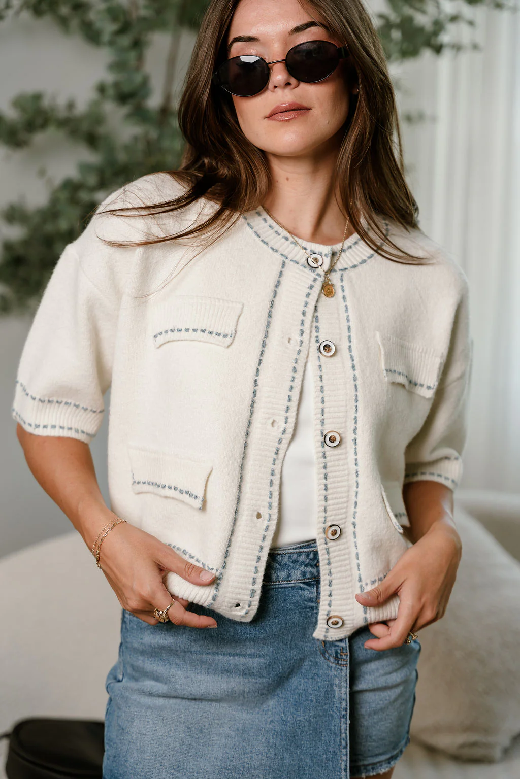 Macy Cream & Light Blue Button-Up Cardigan - Image 2