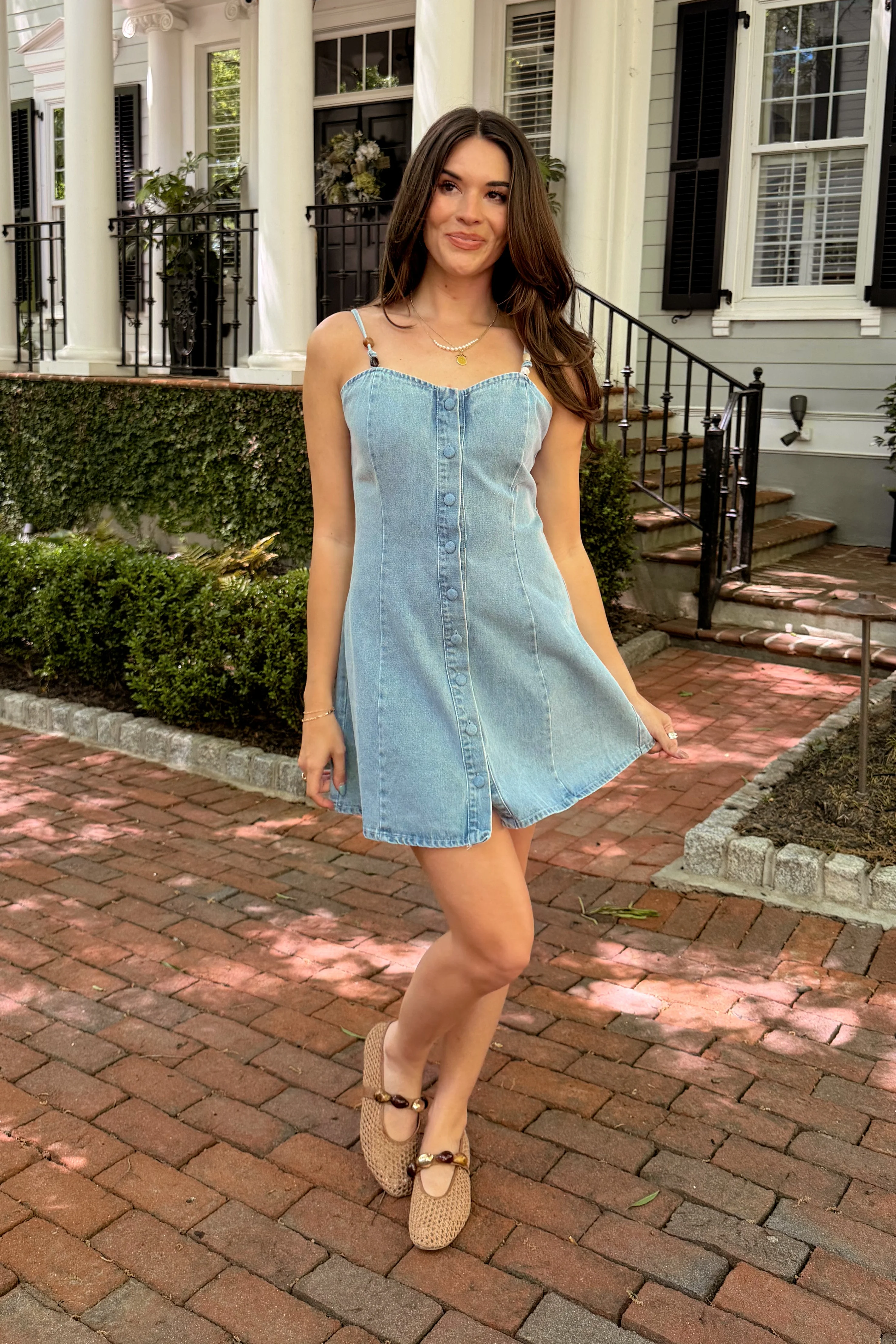 Maddie Denim Bead Strap Mini Dress - Image 5