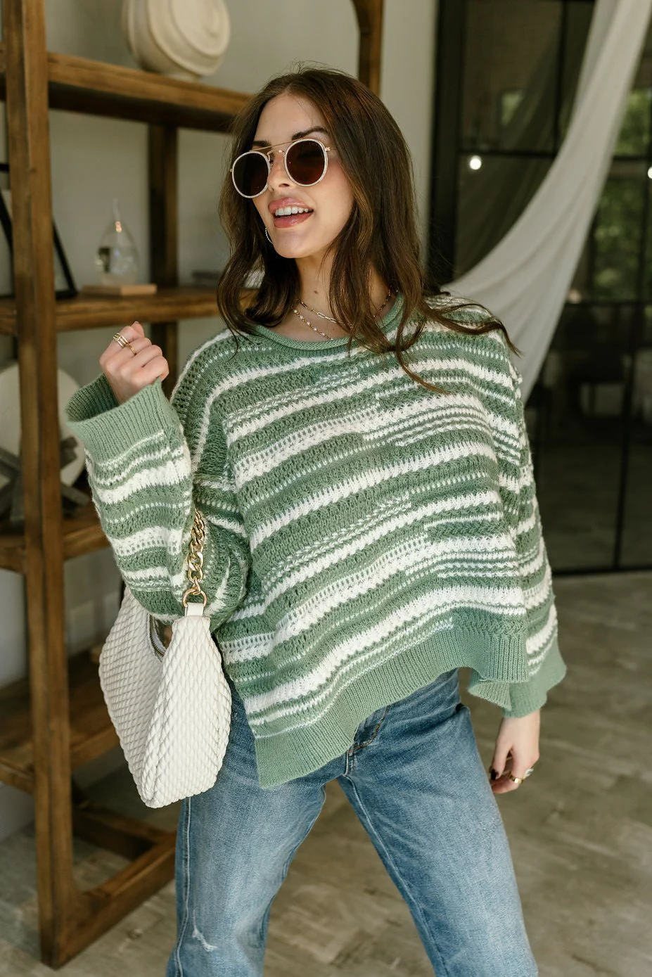 Maddie Green & White Striped Sweater - Image 3