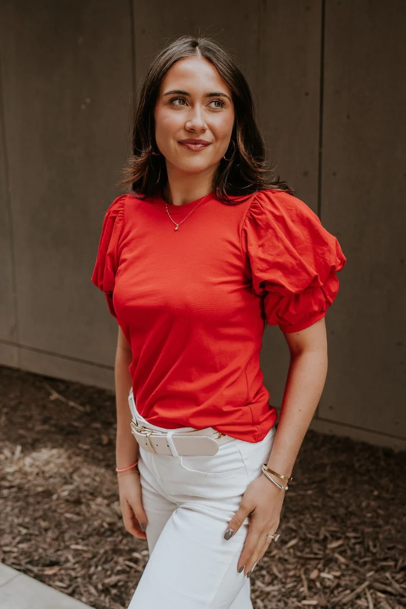 Maddie Red Puff Sleeve Top - Image 3