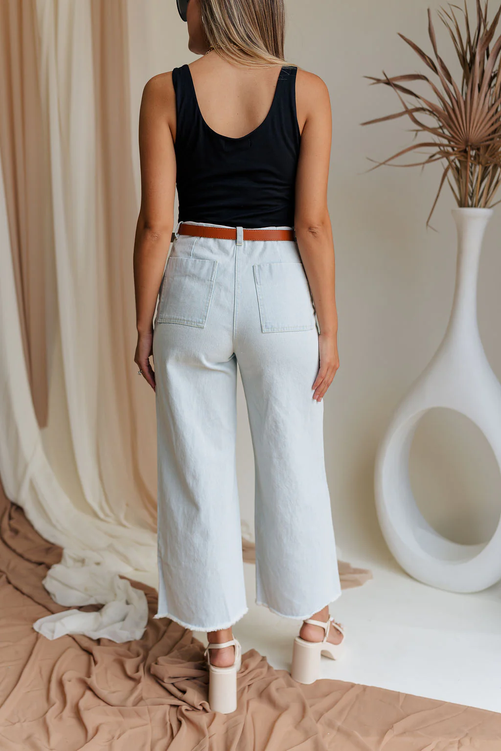 Maddie Wide Leg Denim Belted Pants - Image 3