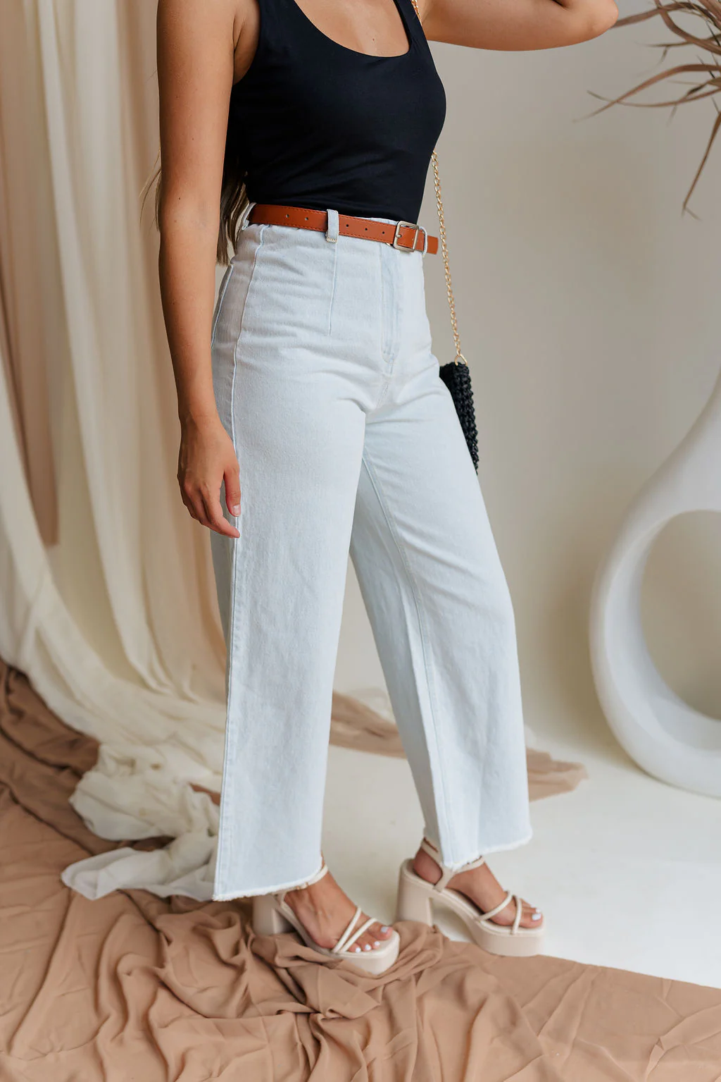Maddie Wide Leg Denim Belted Pants - Image 4