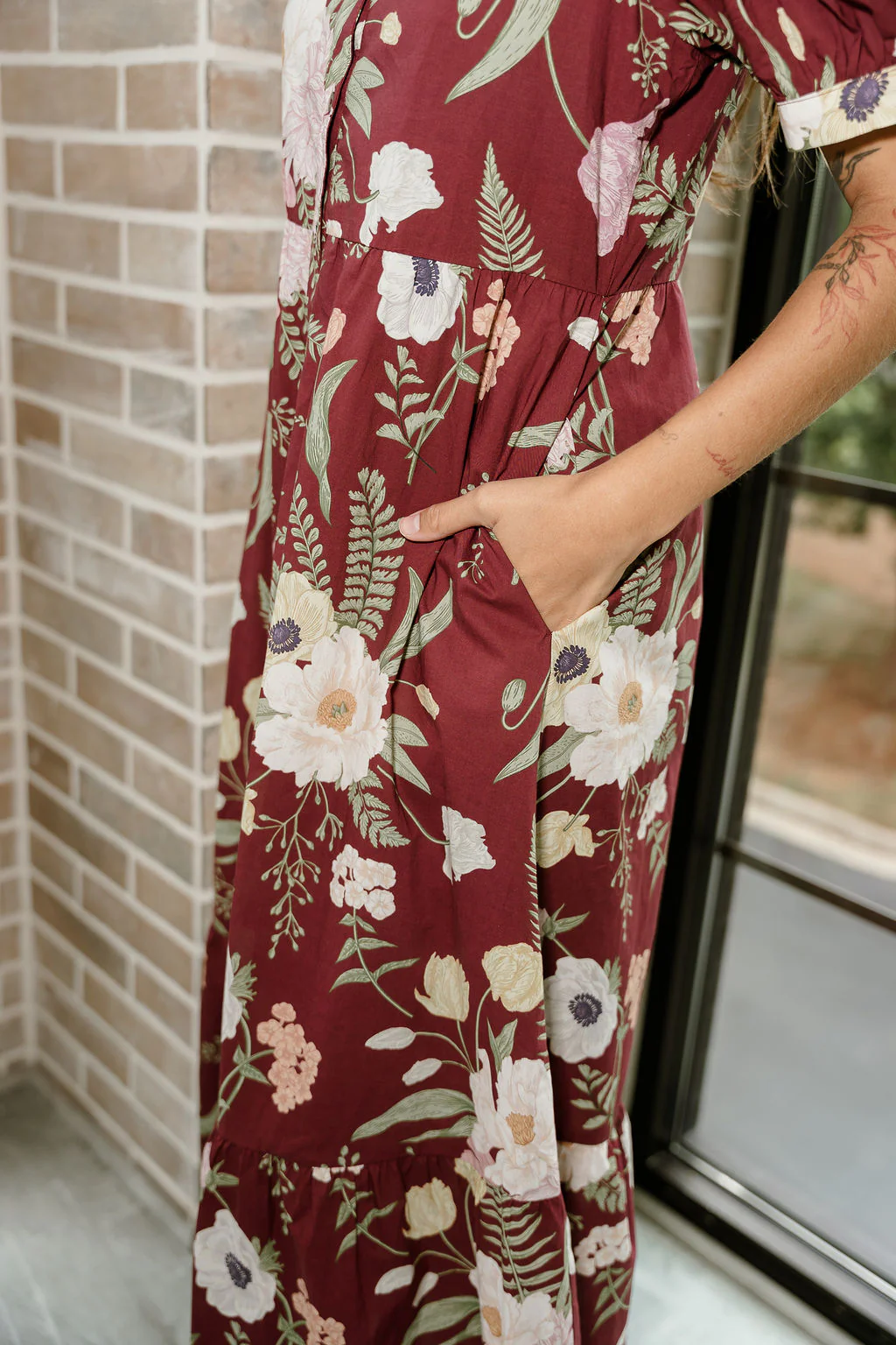 Madeline Burgundy Floral Midi Dress - Image 6