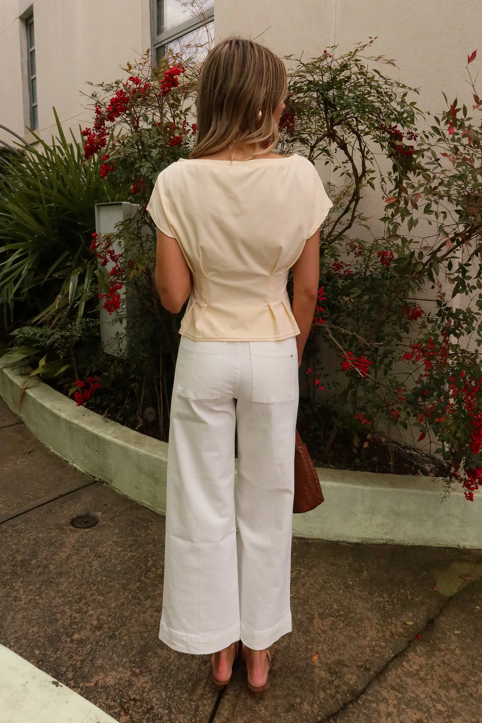 Madeline Cream Pleated Short Sleeve Top - Image 6