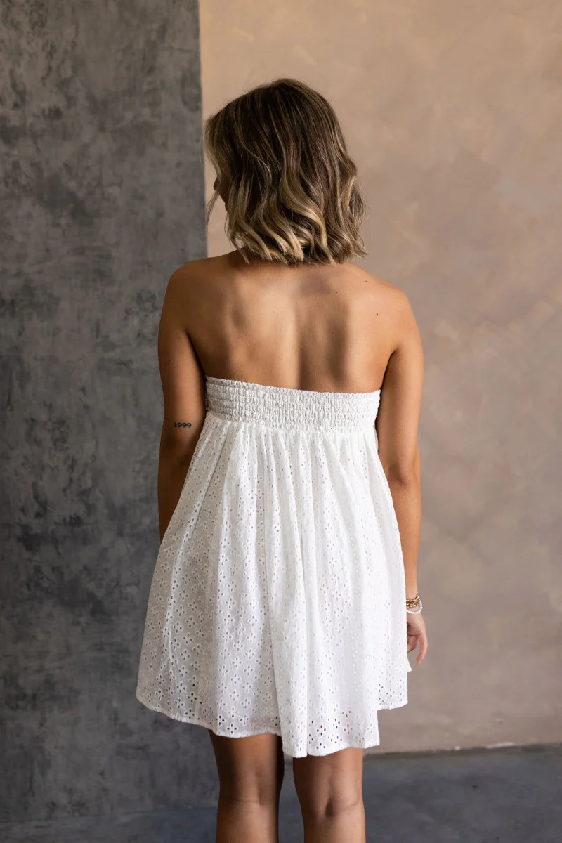 Madeline White Eyelet Bow Mini Dress - Image 6