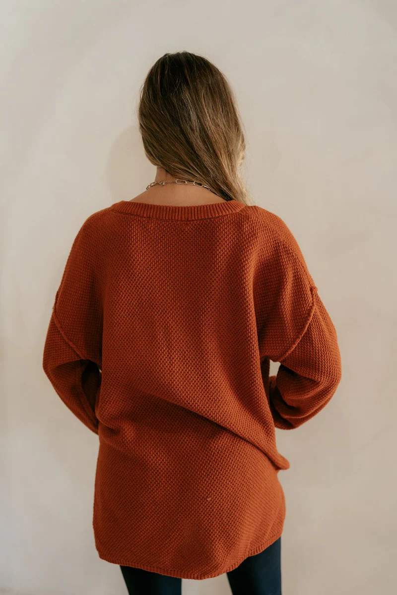 Madelyn Rust Oversized Henley Sweater - Image 5