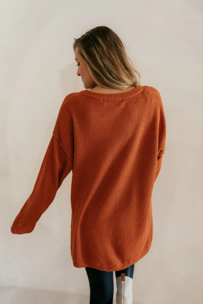 Madelyn Rust Oversized Henley Sweater - Image 6