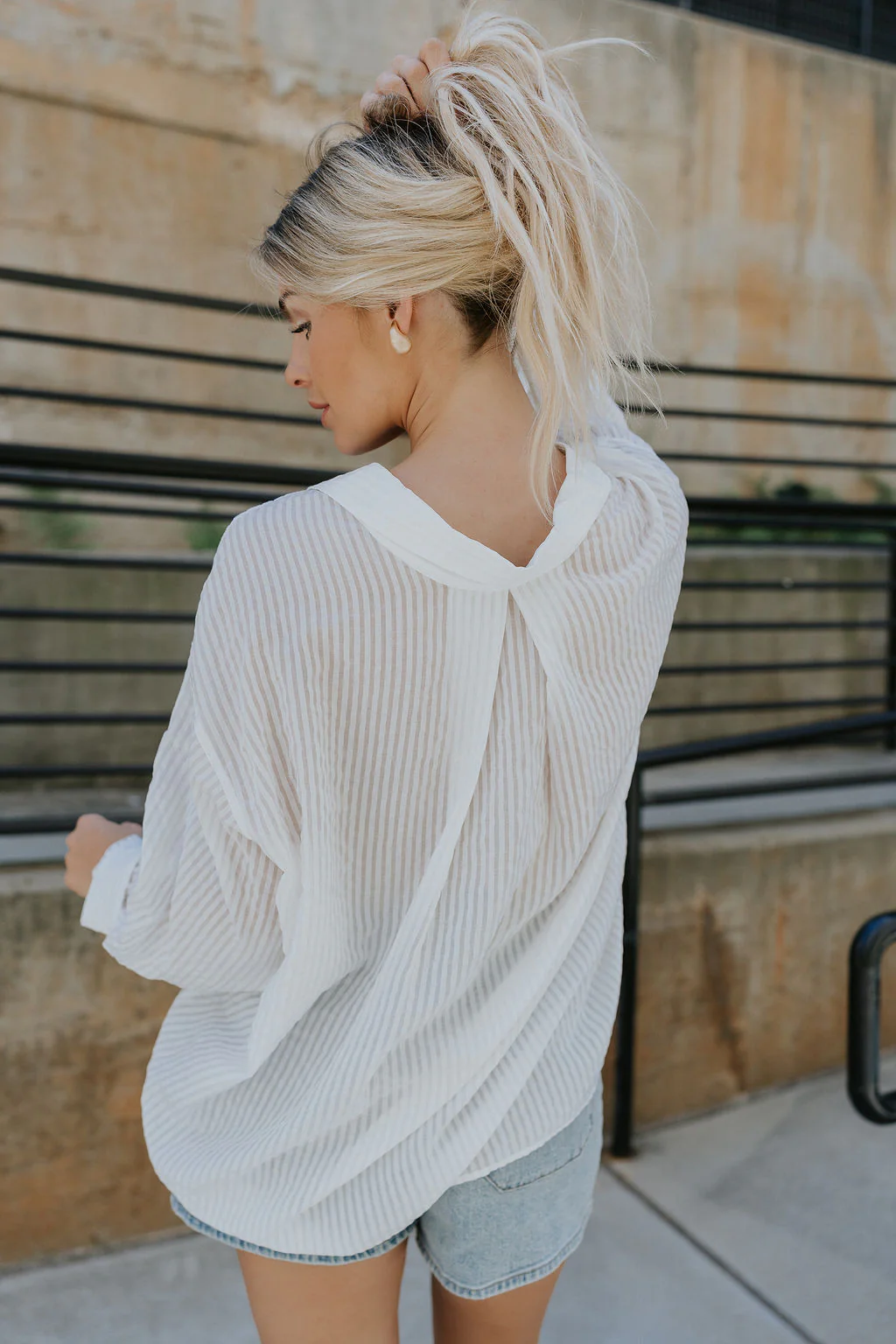 Madison Button Up Stripe Blouse - Image 15