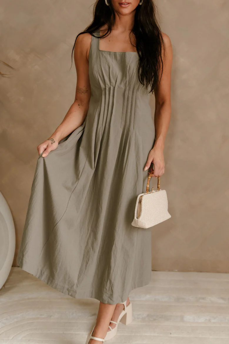 Madison Olive Pleated Midi Dress - Image 7