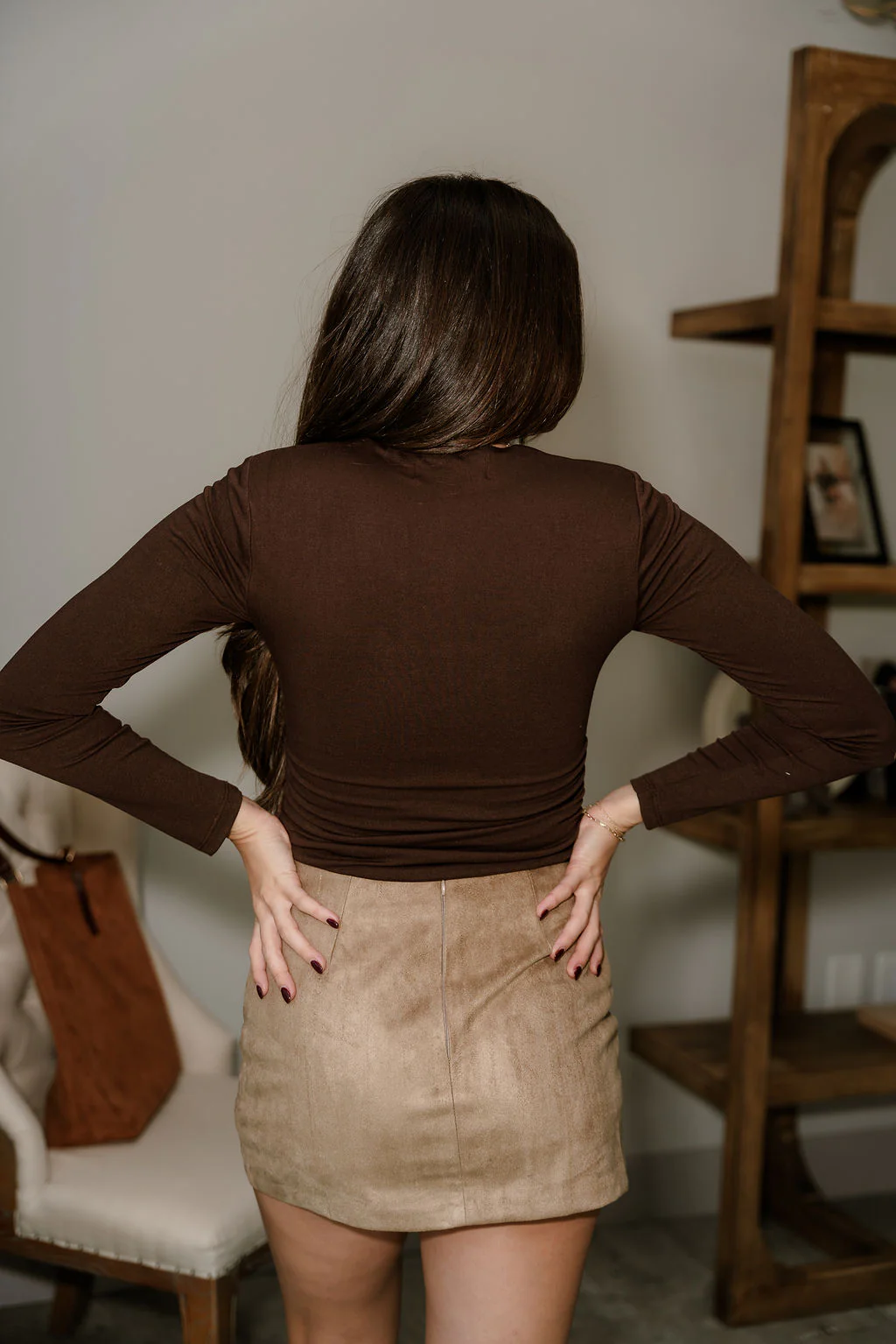 Maeve Tan Suede Slit Skort - Image 7