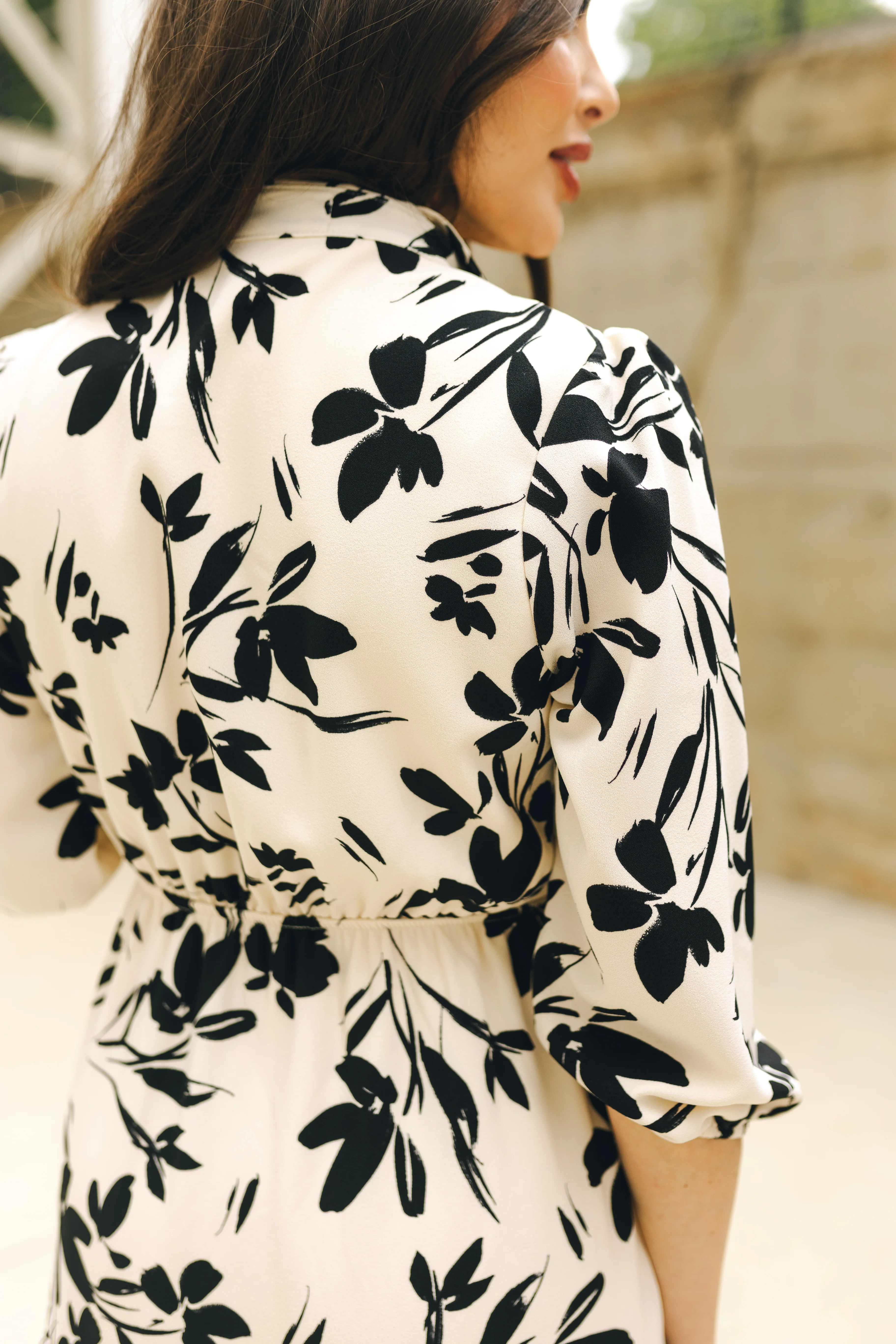 Maggie Cream and Black Floral Midi Dress - Image 8