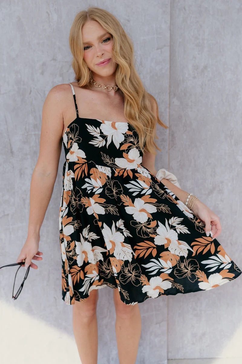 Magnolia Black & Rust Floral Mini Dress - Image 4
