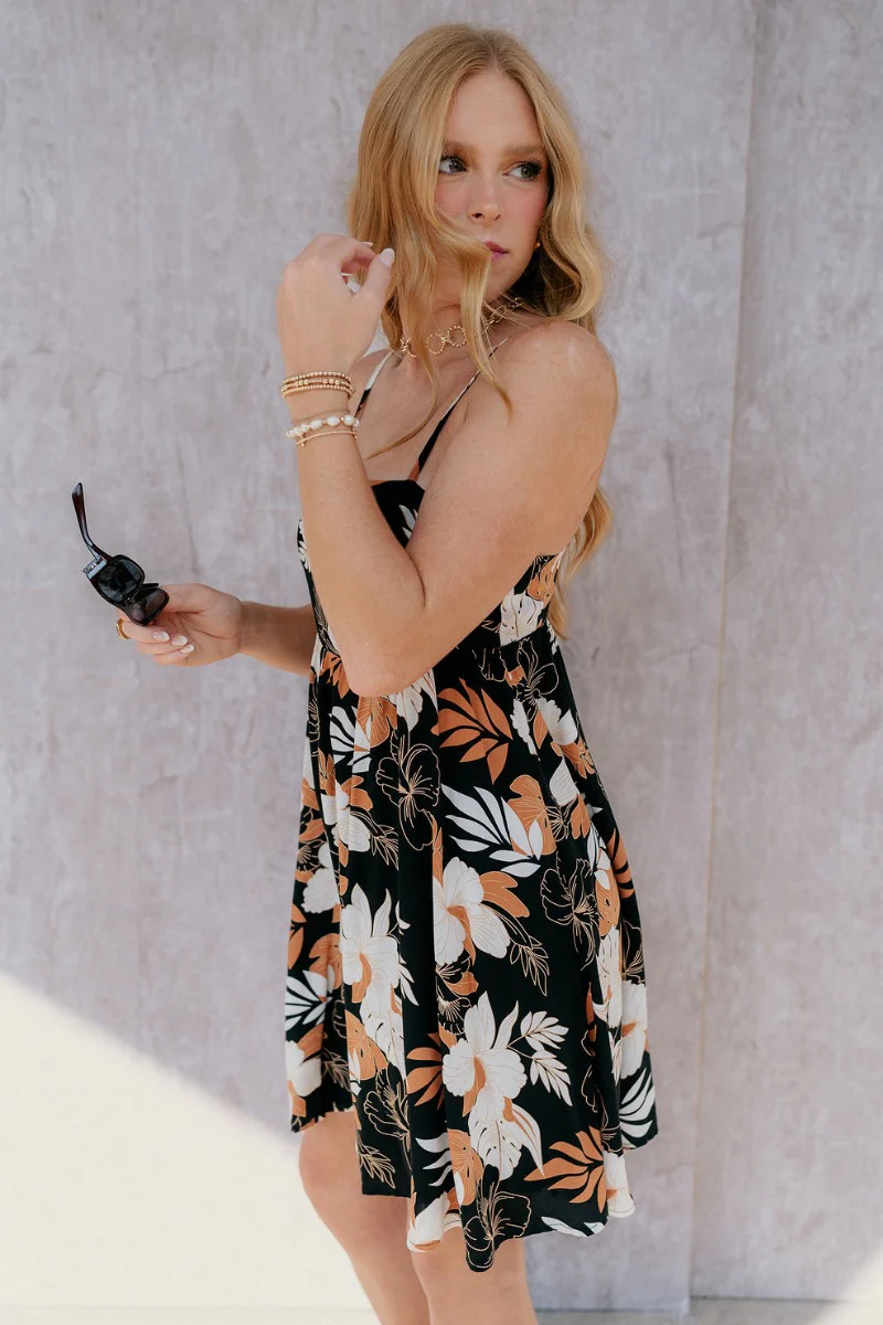 Magnolia Black & Rust Floral Mini Dress - Image 7