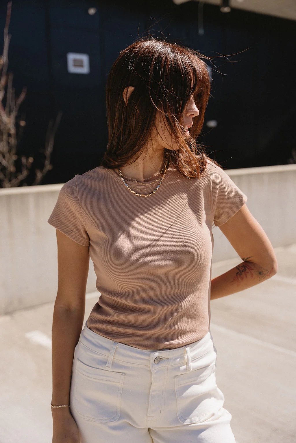 Magnolia Dark Taupe Ribbed Short Sleeve Top - Image 5