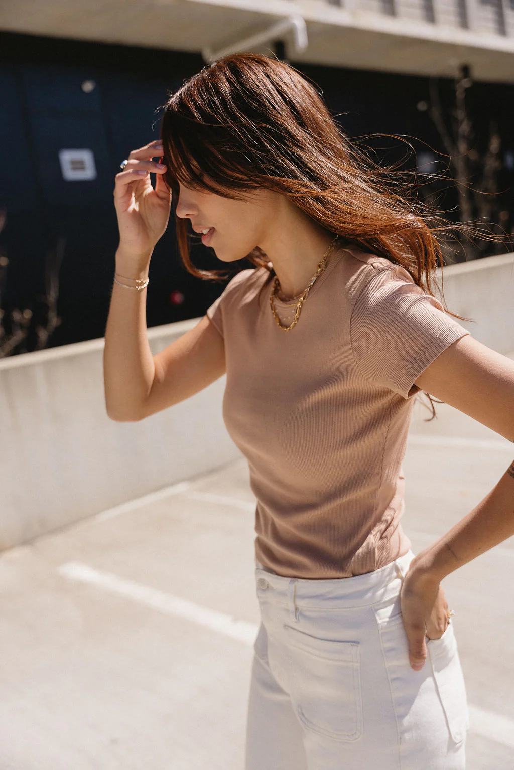 Magnolia Dark Taupe Ribbed Short Sleeve Top - Image 6