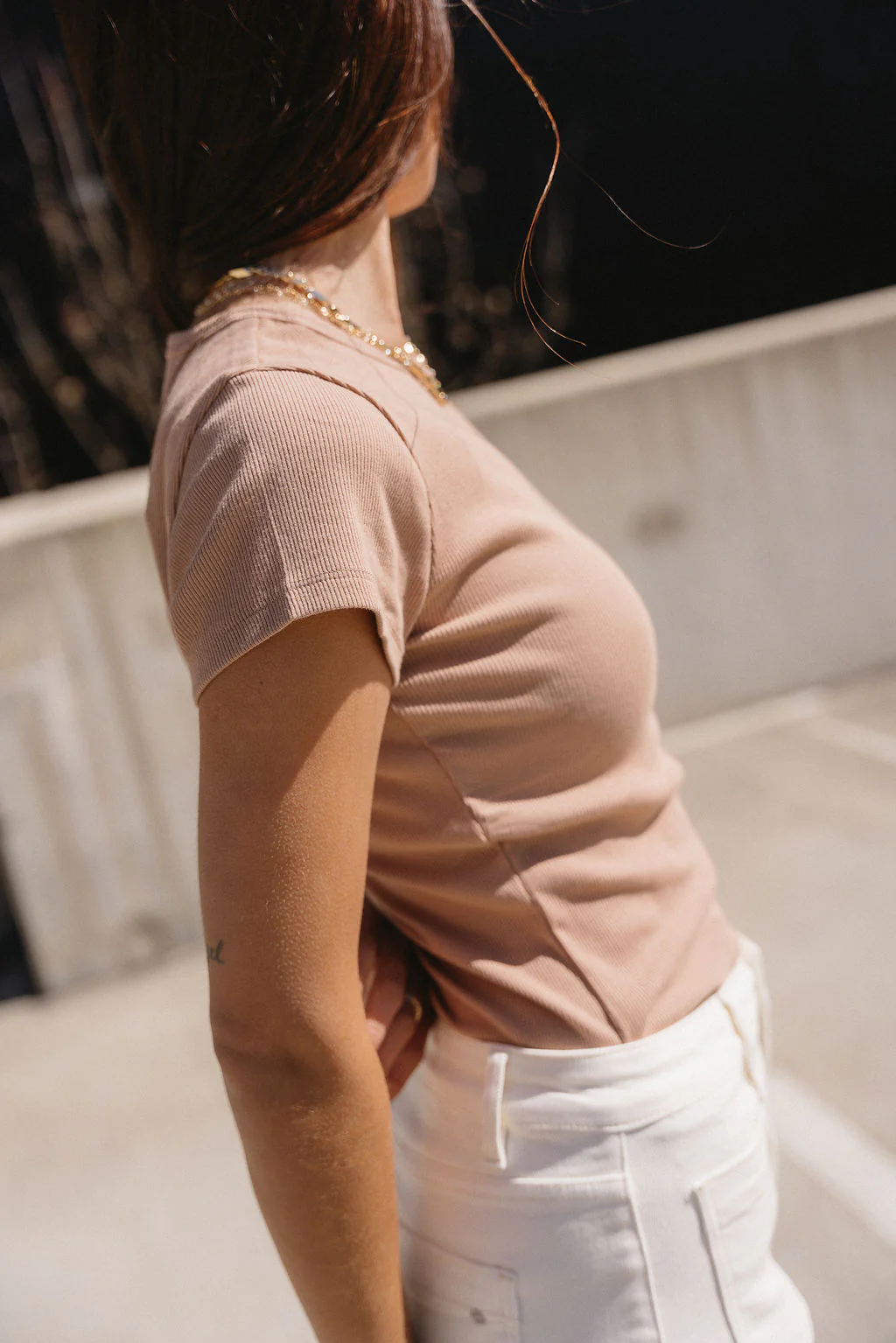 Magnolia Dark Taupe Ribbed Short Sleeve Top - Image 7