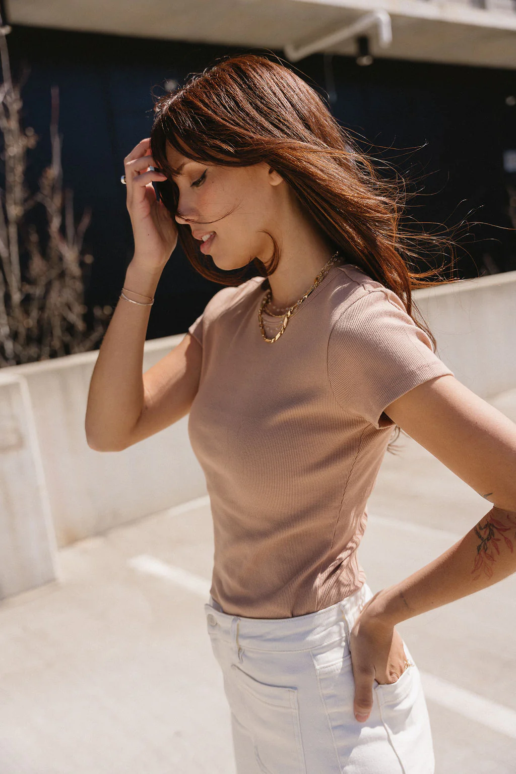 Magnolia Dark Taupe Ribbed Short Sleeve Top - Image 8