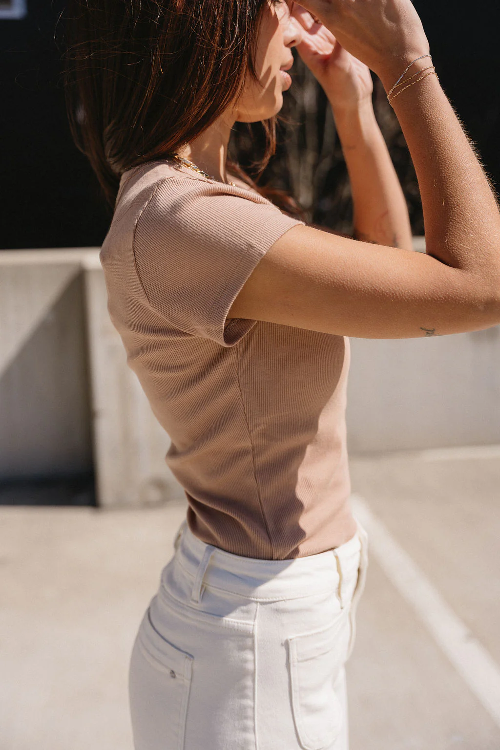 Magnolia Dark Taupe Ribbed Short Sleeve Top - Image 9