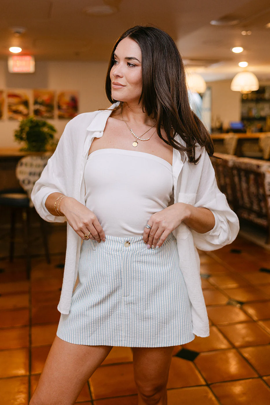 Maia White & Blue Stripe Skort
