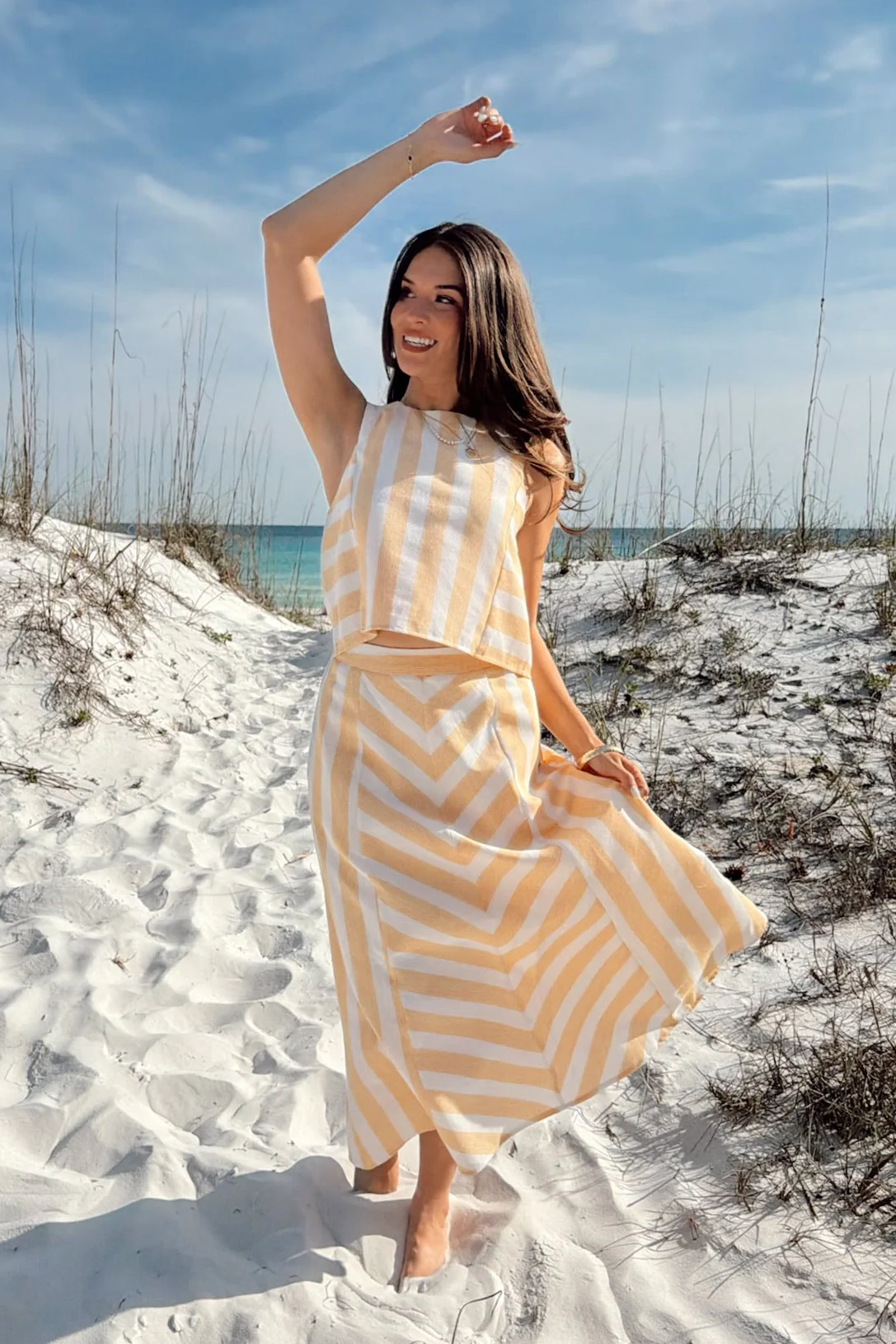 Maia Yellow & Cream Stripe Midi Skirt